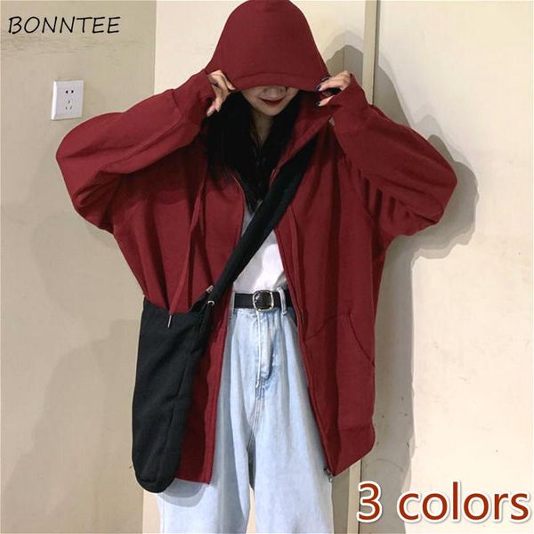 

women's jackets women spring casual hooded pure black retro ins lady jacket harajuku all-match chic oversize woman streetwear, Black;brown