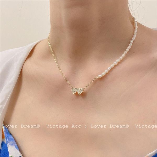 

pendant necklaces fashion retro freshwater pearl necklace ins wind love golden chain european and american female trend, Silver
