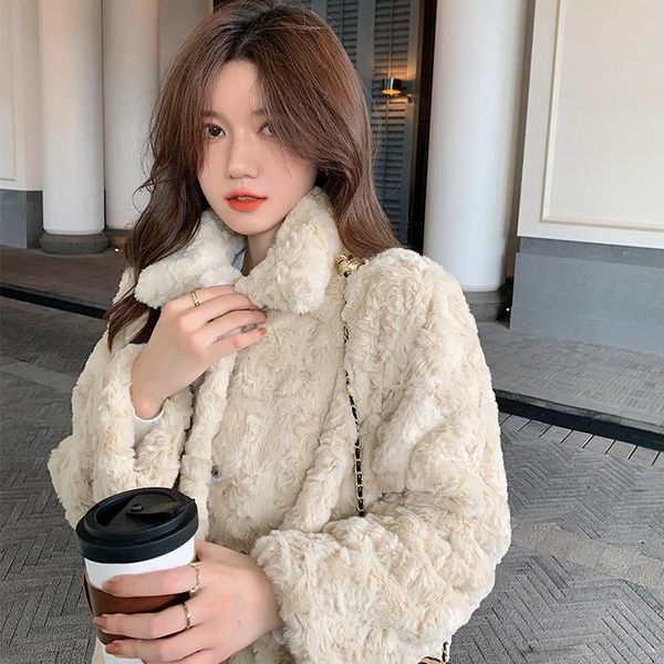 

women's fur & faux winter jacket sheepskin coat teddy outerwear 2022, Black