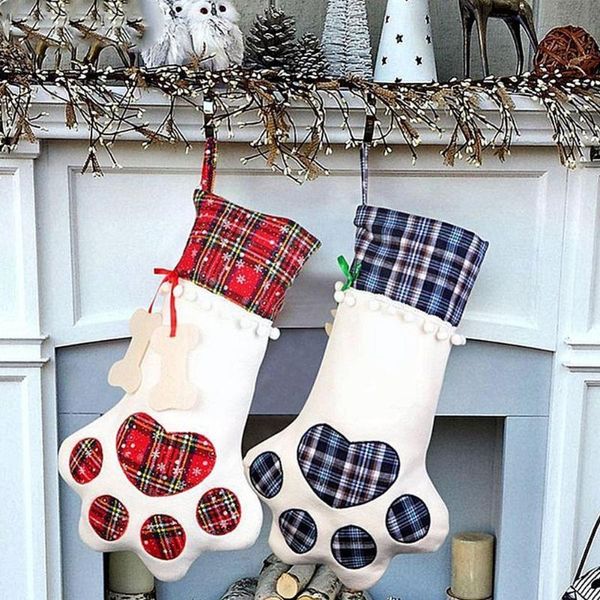 

christmas decorations ourwarm pet stocking dog plaid gift bag x-mas for kids candy gifts indoor decor s0q2