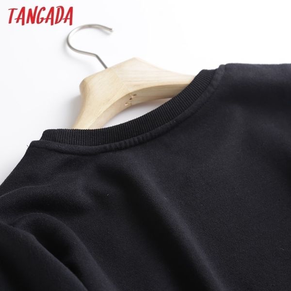 

tangada women charater print fleece sweatshirts oversize long sleeve o neck loose pullovers female 2e15 201203, Black
