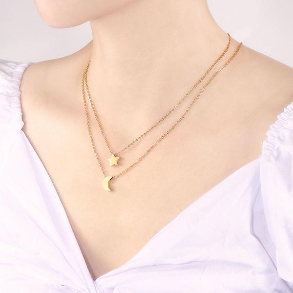 

pendant necklaces 3-color double clavicle chain necklace accessories stainless steel female fashion jewelry, Silver