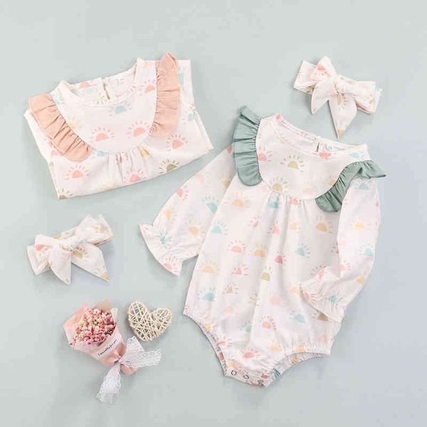 

newborn infant baby girl cute jumpsuit outfits sun ruffled long sleeve romper+bowknot headband spring fall 0-18  g1221, Blue