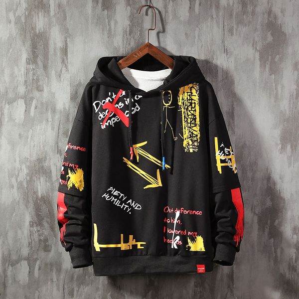 

2021 new male hoodie graffiti, thick harajuku of autumn and winter wear y62n, Black