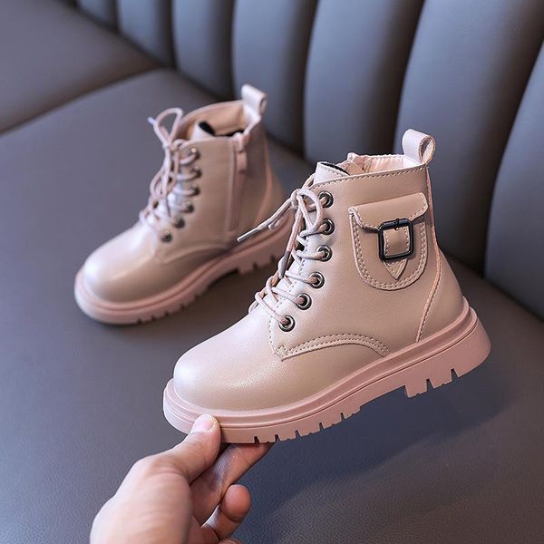 

2021 new children boots casual autumn winter pu leather school boys shoes fashion single boots children girls, Black;grey