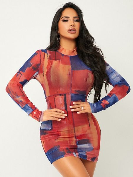 

tie dye stitching detail dress m2xq#, Black;gray