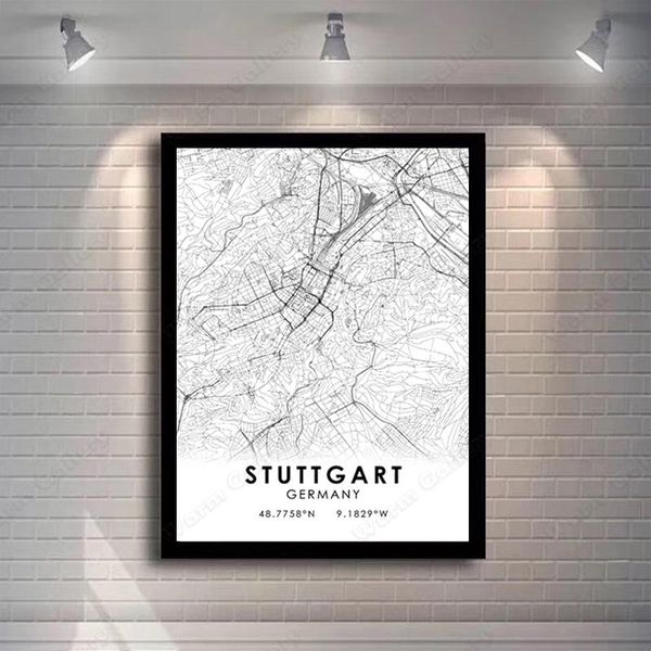 

paintings black and white germany city map the stuttgart poster hd print wall art canvas nordic painting for home decor