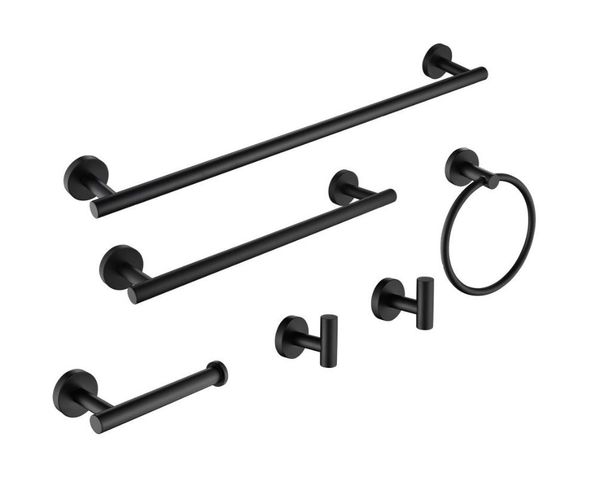 

towel racks 6-piece stainless steel bathroom rack set wall-mounted-black hardware ring
