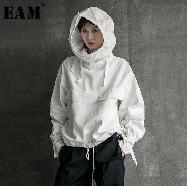 

eam] loose fit drawstring spliced sweatshirt new hooded long sleeve women big size fashion tide spring autumn 2021 1b752, Black