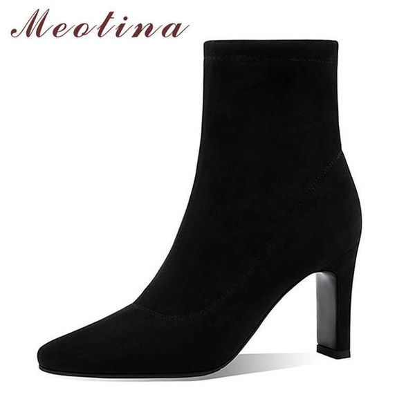 

meotina short boots women shoes high heel ankle boots pointed toe chunky heels female footwear autumn winter black size 34-39 210608