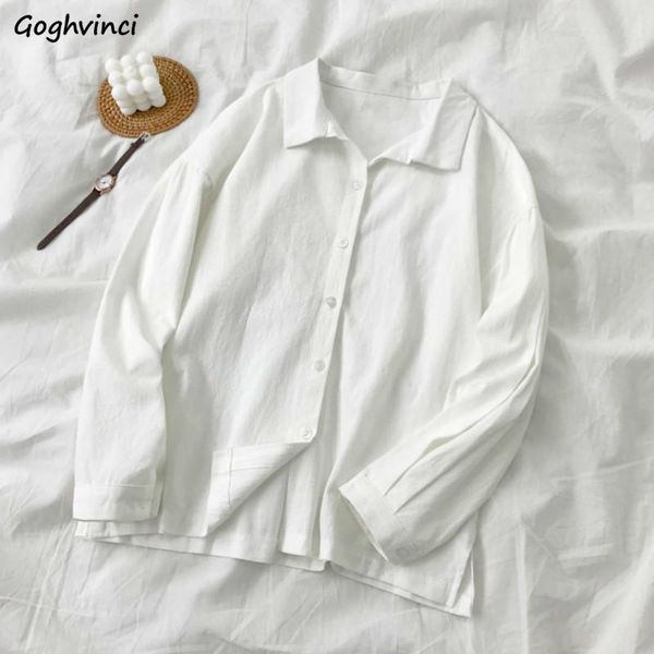 

shirts women solid simple single breasted split korean style chic leisure vintage womens streetwear all-match daily, White