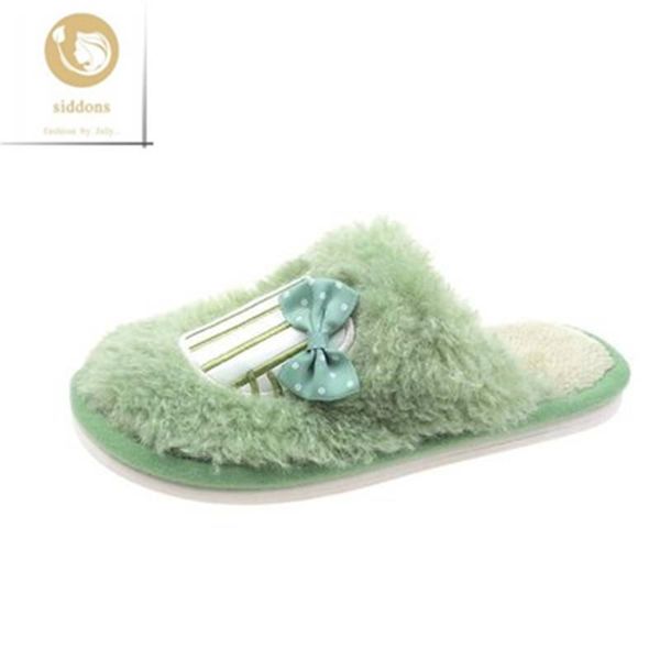 

slippers plush women 2021 home cotton shoes winter lovers cute fashion bow, Black
