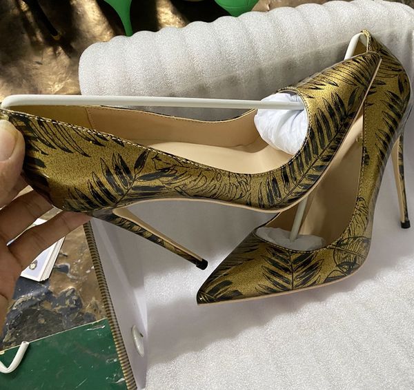 

dress shoes noenname_null 12cm women's standard printed gold patent pointed high large 44-45 women's chic heels fashion shoes 5ovx, Black