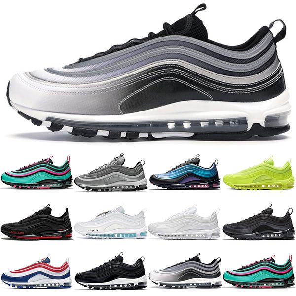 

new calssic original 97 men women running shoes mschf inri jesus lil nas satan triple white black usa gradient fade green sliver bullet trai