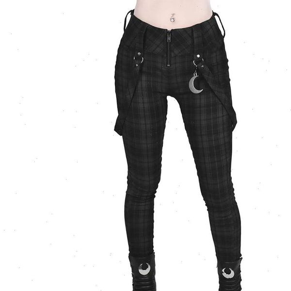

gothic pants girls plaid high waist skinny trousers harajuku womens full length pencil pants vintage female elastic leggins d30, Black;white