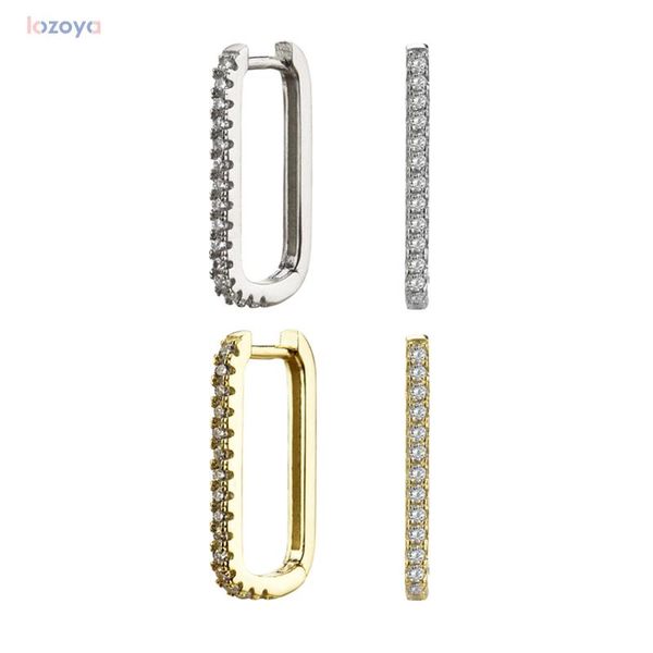 

hoop & huggie lozoya 925 sterling silver gold earring crystal long hole huggies loops clips for 2021 fashion rock punk women jewellery, Golden;silver