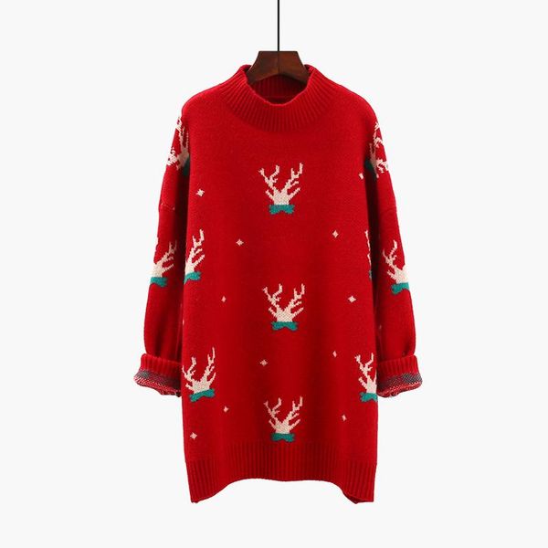 

women's sweaters turtleneck christmas sweater women autumn winter korean style embroidery casual loose spring outer wear holiday costum, White;black