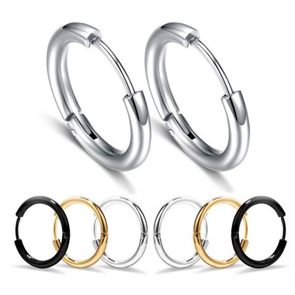 Oro Argento Nero Acciaio al titanio anallergico Uomo Donna Orecchini a cerchio Huggie Hoop Piercing alla cartilagine 3 colori