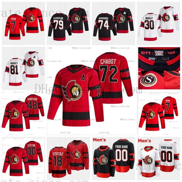 

custom #7 tim stuetzle ottawa senators 2021 reverse retro jersey 7 brady tkachuk thomas chabot matt murray connor brown craig anderson zaits, Black;red
