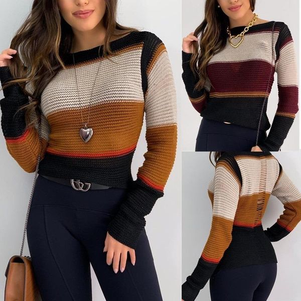 

women's sweaters 2021 autumn and winter european american fashion color-blocking hollow pullover amazon style sweater, White;black