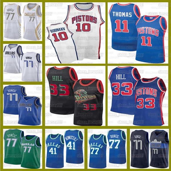

grant 33 hill pistons luka 10 dennis rodman 11 isiah thomas jerseys 77 doncic mavericks dirk 41 nowitzki basketball 6 porzingis, Black;red