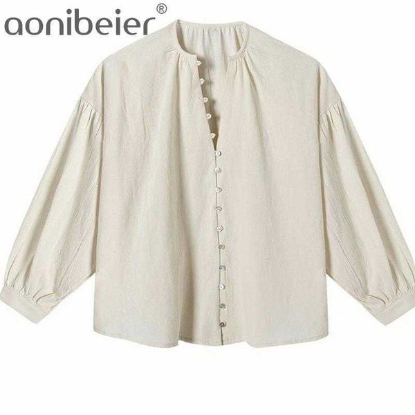 

women long sleeve textured loose summer shirt fashion button up drop shoulder blouse streetwear casual 210604, White