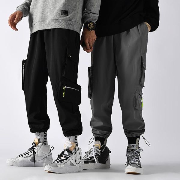 

men's pants cargo men hip hop streetwear military tactical joggers casual harajuku multi-pocket trousers male, Black