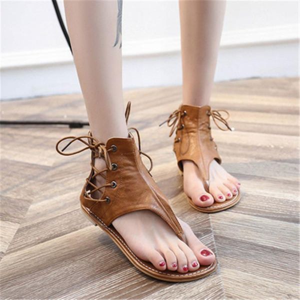 

sandals 2021 women vintage summer shoes gladiator flip flops for beach leather flat sandalias mujer, Black