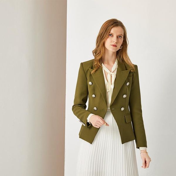 

women's suits & blazers 2021 fried street suit coat army green thin white temperament women autumn silver button, White;black
