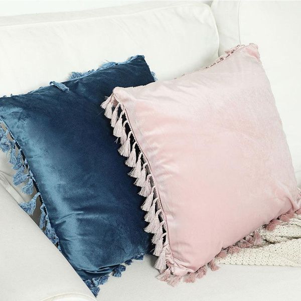 

cushion/decorative pillow 2 packs modern solid velvet cushion covers with tassels 45x45 for sofa couch bed decoration throw cases set