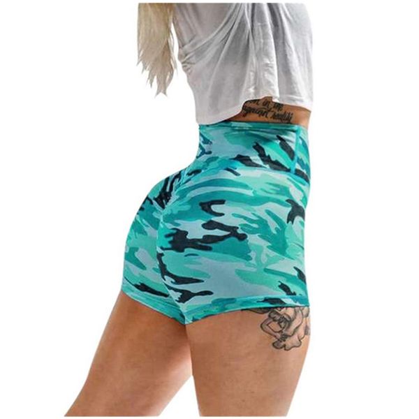 

women fashion sports shorts camouflage print high waist skinny bodycon fitness gym running yoga cycling shorts, Black