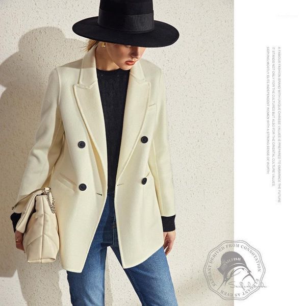 

cool sister suit with lapel collar medium long double faced woolen coat women's autumn and winter batch wool & blends, Black