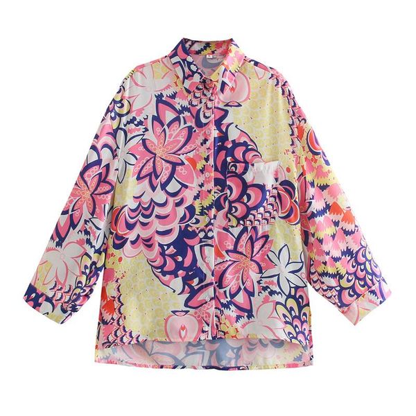 

women's blouses & shirts blsqr women fashion printed loose asymmetric vintage long sleeve side vents female chic, White