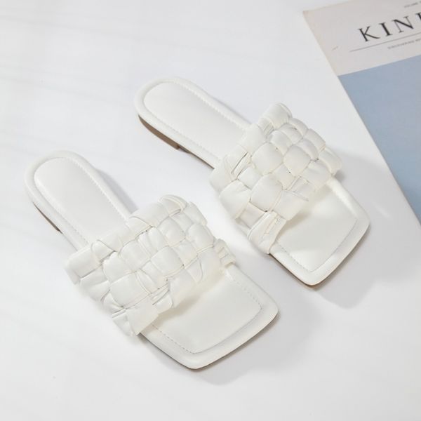 

2021 new summer woven women slip on slides fashion square toe heel casual flip flops beach slippers slide sandals35-43 49rq, Black