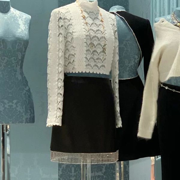 

2021 new runway designers vintage tassel skirts womens autumn winter high waist a-line black mini skirt 84y4