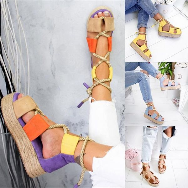 

dress shoes 2021 fashion summer women sandals female beach wedge high heel comfortable platform plus size 35-43, Black