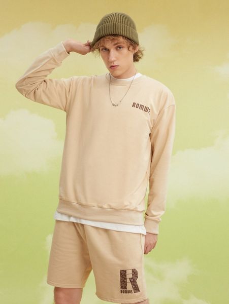 

romwe guys letter graphic sweatshirt & shorts j83h#, Gray