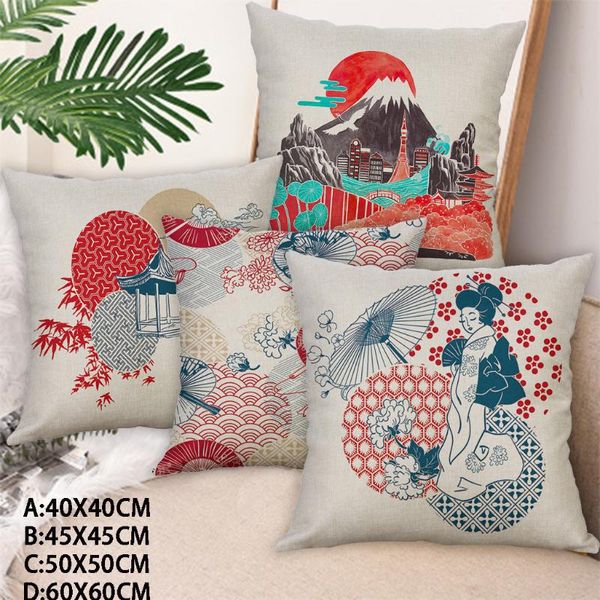 

pillow case japanese scenery figure linen pillowcase home decorative multicolor accessories poszewki na poduszki @47