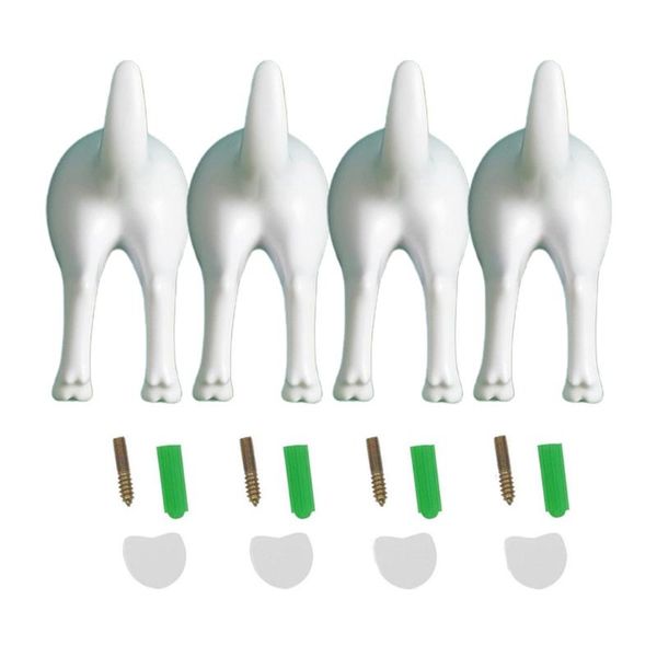 

hooks & rails 634e 4pcs nordic style cute plastic dog tail with screws adhesive tape wall mounted key hanger hat coat hook decoration