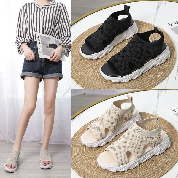 

sandals 2021 summer women's shoes flying woven thick bottom muffin sports leisure fashion breathable beach cool, Black