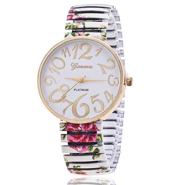 

wristwatches women flower pattern spring band watch ladies fashion quartz arabic numbers female clock relogio feminino, Slivery;brown