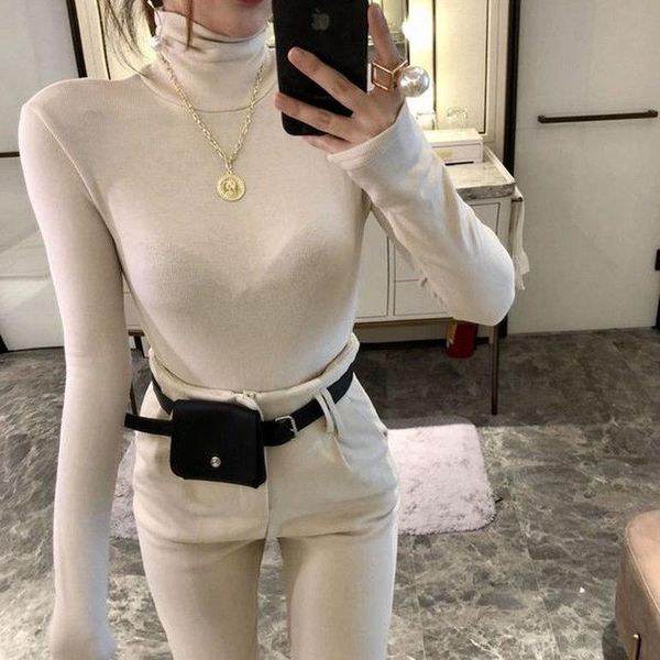 

women's t-shirt turtleneck 2021 spring clothes long sleeve top, White