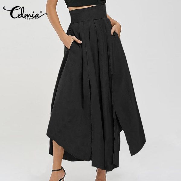 

celmia women fashion high waist trousers 2021 asymmetrical wide leg pants ladies casual bow pockets elegant ol office pantalon women's, Black;white