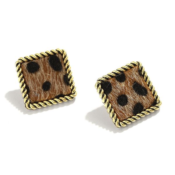 

european geometric leopard fabric suede temperament women's trend versatile earrings, Silver