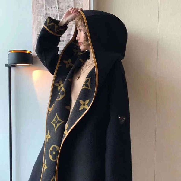 

designermenyer black women long coat women's medium length new autumn jackets and winter double-sided woolen cloak tweed coatbalencaiga