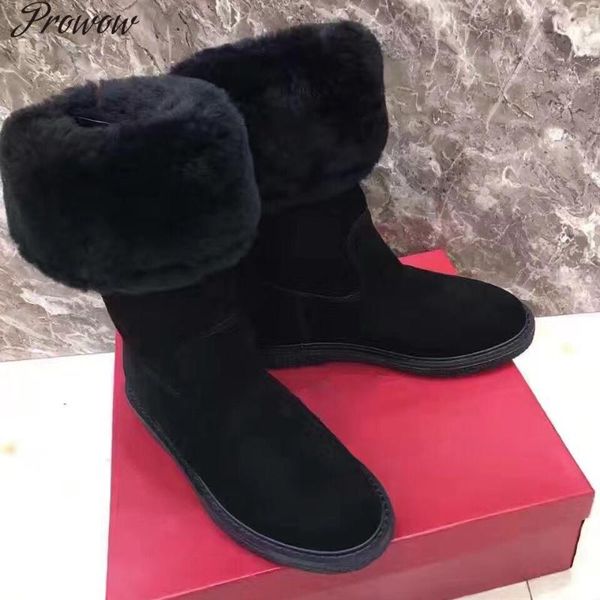 

boots prowow warm women suede winter 2021 shoes basic flats outdoor wool for back metal decor snow, Black