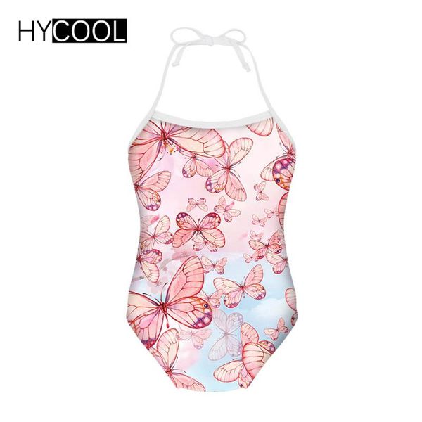 

one-piece suits hycool cute butterfly print swimsuit 2021 kids swimwear children bathing suit