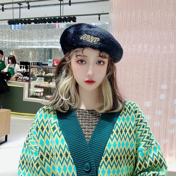 

berets letter retro beret for women trendy french artist hat elegant lady caps painter vintage girls warm walking cap, Blue;gray