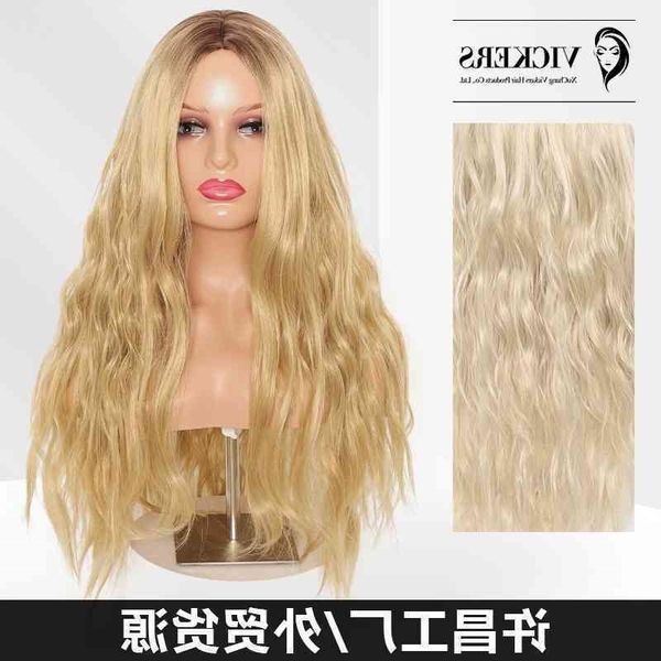 

wave headset female big gradient white gold long curly hair chemical fiber, Black