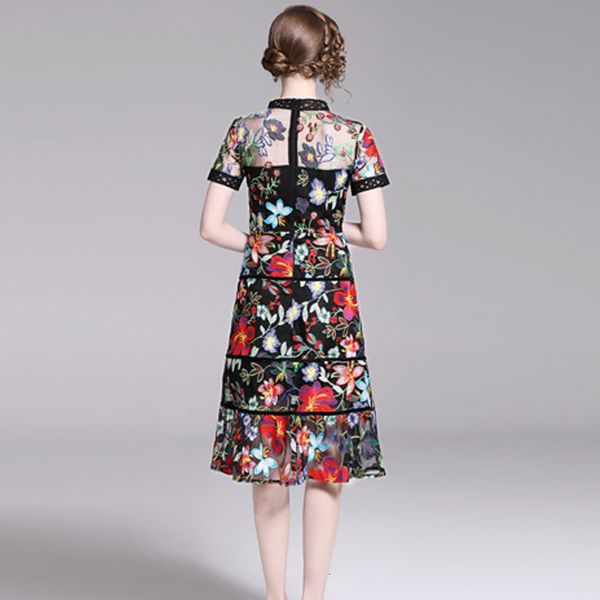 

quality women embroidered summer lace dress short sleeve sleeves elegant line at knee height dressed 1ixn, Black;gray